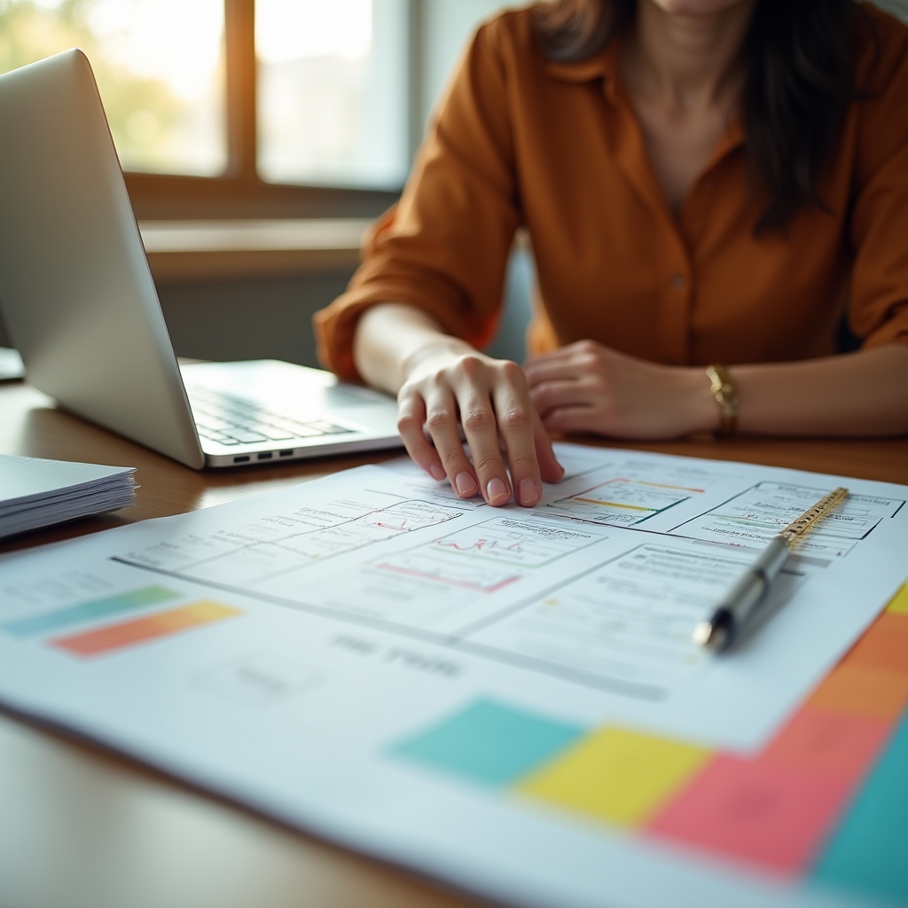 Рабочий процесс систематизации документов за столом